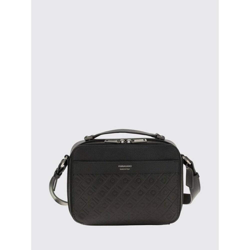 Ferragamo Men Ferragamo Embossed Leather Crossbody Bag With Gancini Logo